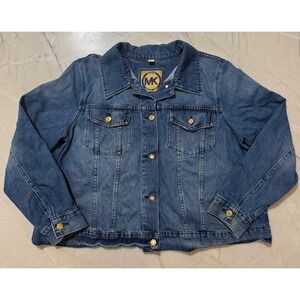 Michael Kors Womens Medium Wash Denim Trucker Jacket Gold Buttons Blue 2X #150